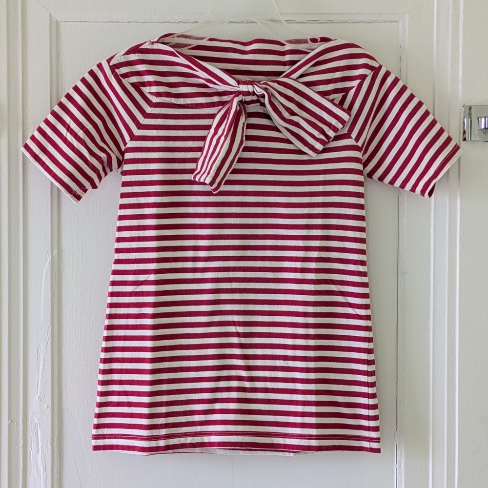 Tea Collection Red Striped Boat Neck Shirt With Bow